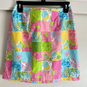 Lilly Pulitzer Rainbow Patch Lined Skirt Multicolor Floral/Fruit Pocket Size 2